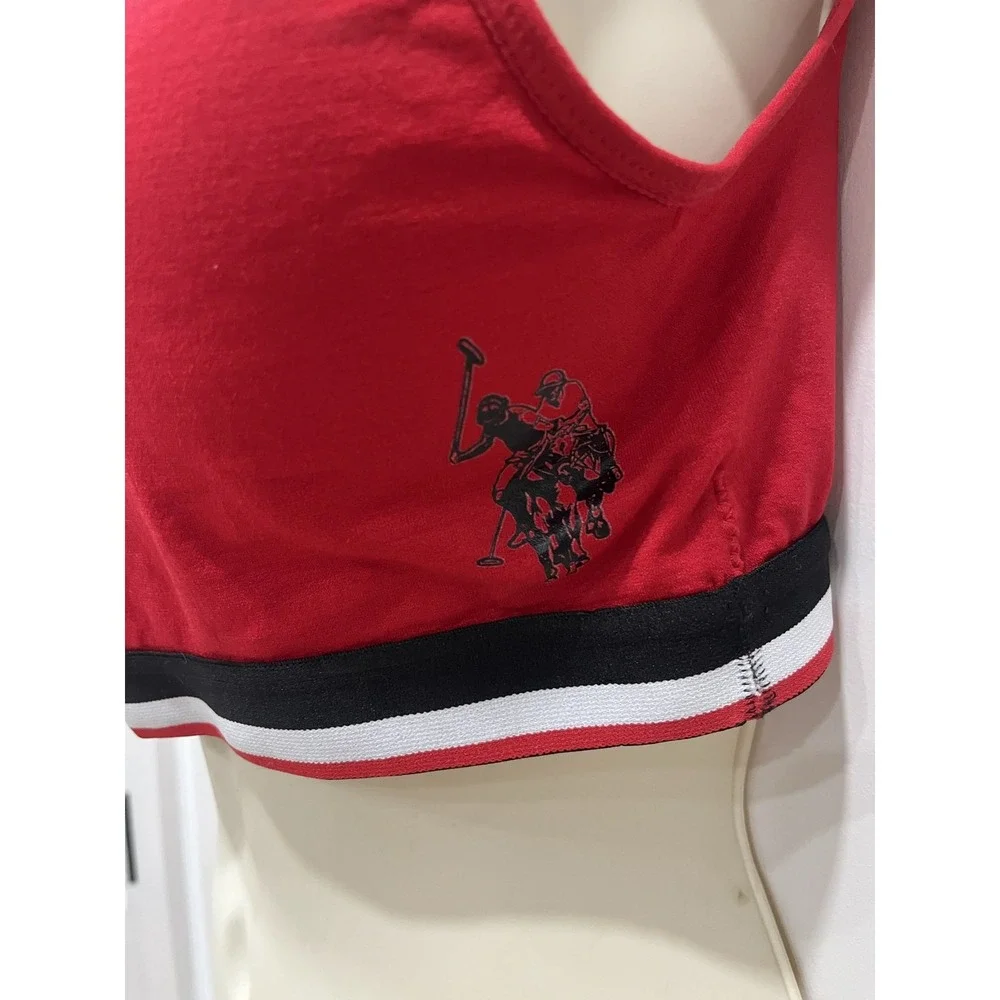 US Polo Assn Sports Bra Red Black White Logo Scoop‎ Neck